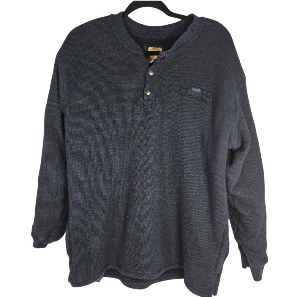 Telluride Clothing Co Men 2XL Blue Henley Thermal Shirt Long Sleeve Waffle Knit